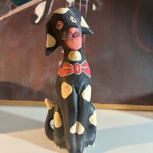 Handcrafted Handpainted Black and Cream Polka Dot Dog Figurine Indonesia